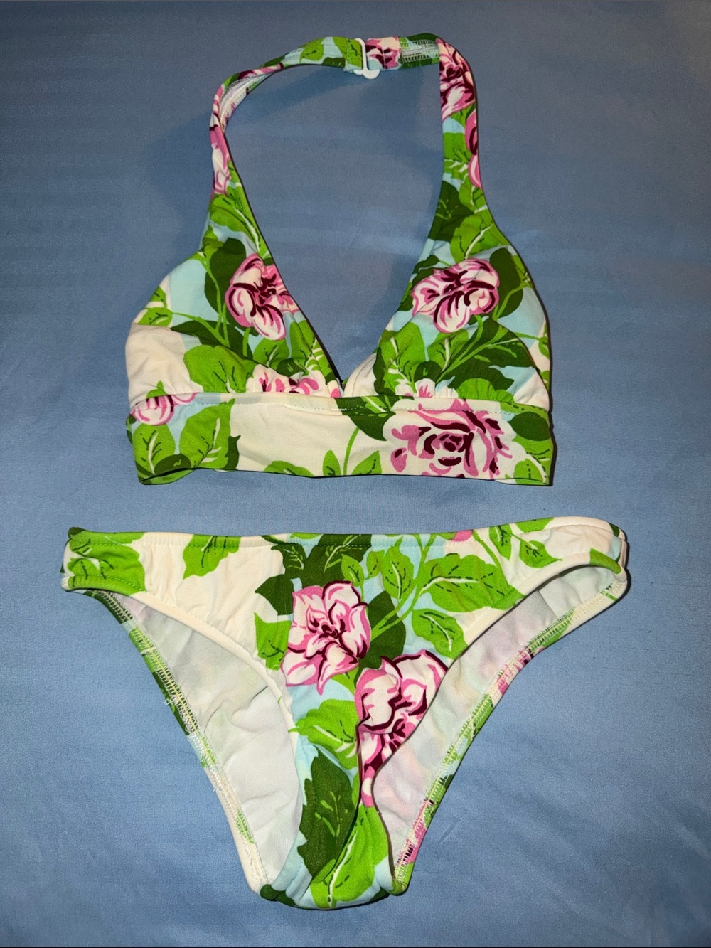 Raisins Pink & Green Floral Halter Bikini